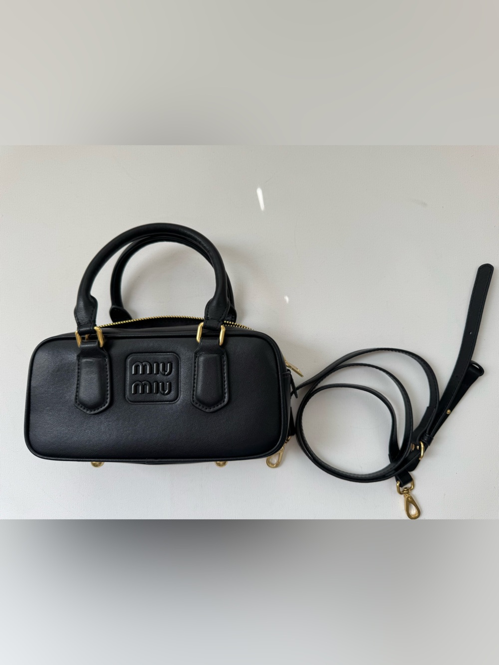 LUXE Black Mini Top Handle Crossbody Bag Gold Hardware